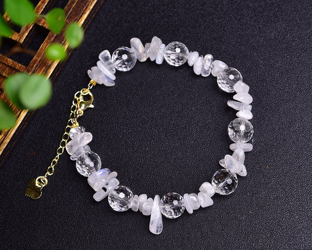 moonstone Clear Quartz faceted bracelet Gemstone Bracelet crystal bracelet