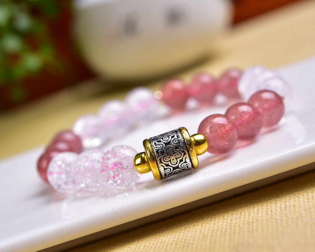 Strawberry Quartz Clear Quartz bracelet 10mm Gemstone Bracelet crystal bracelet