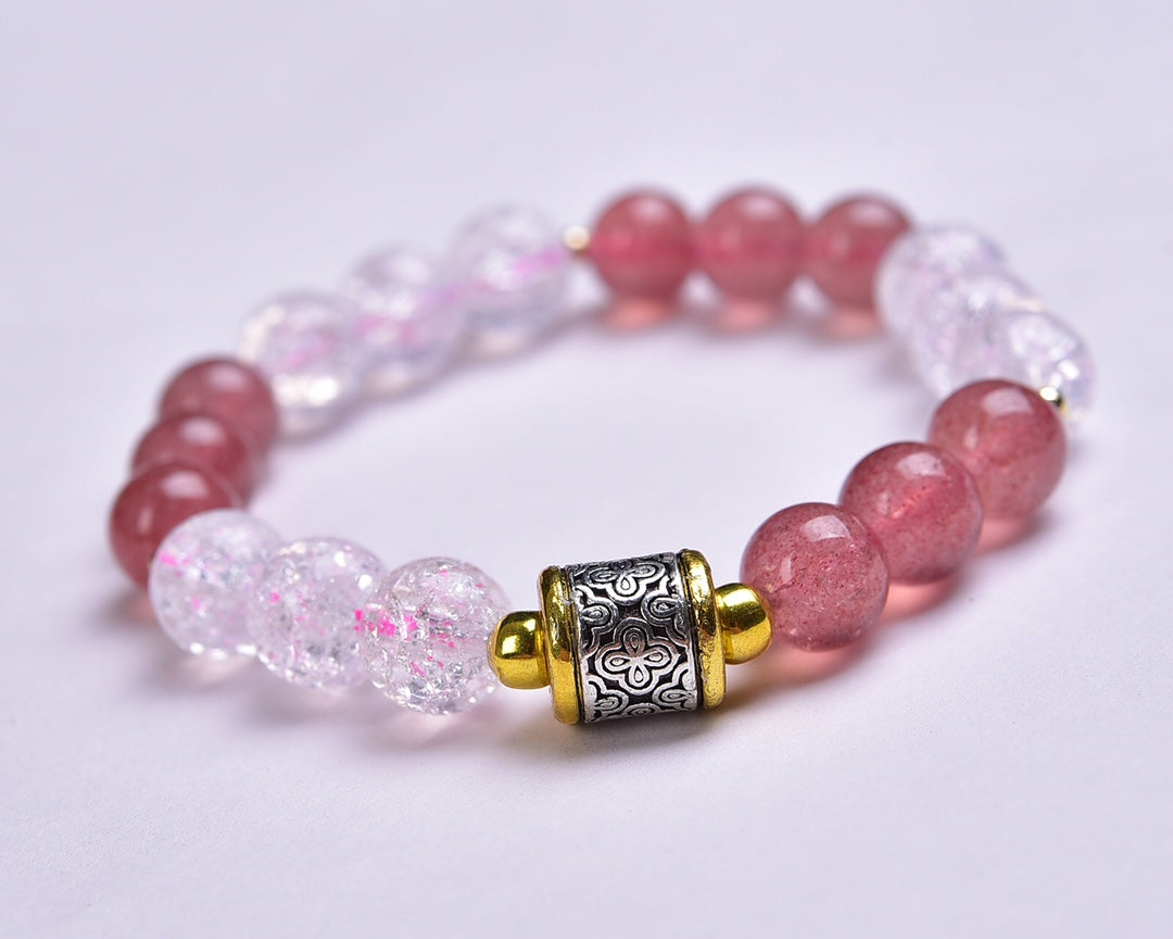 Strawberry Quartz Clear Quartz bracelet 10mm Gemstone Bracelet crystal bracelet