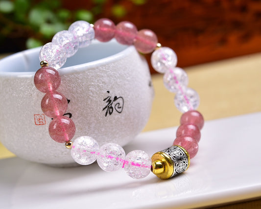 Strawberry Quartz Clear Quartz bracelet 10mm Gemstone Bracelet crystal bracelet