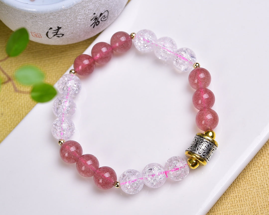 Strawberry Quartz Clear Quartz bracelet 10mm Gemstone Bracelet crystal bracelet