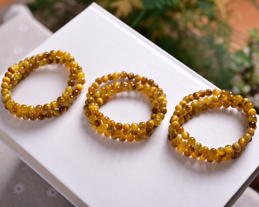 Gold tiger eye three-wrap bracelet 6mm Gemstone Bracelet crystal bracelet