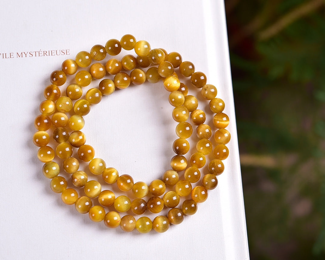 Gold tiger eye three-wrap bracelet 6mm Gemstone Bracelet crystal bracelet