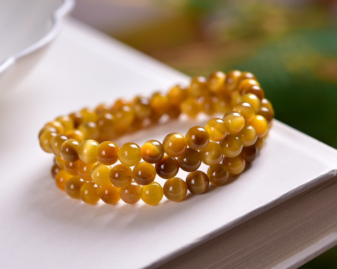 Gold tiger eye three-wrap bracelet 6mm Gemstone Bracelet crystal bracelet