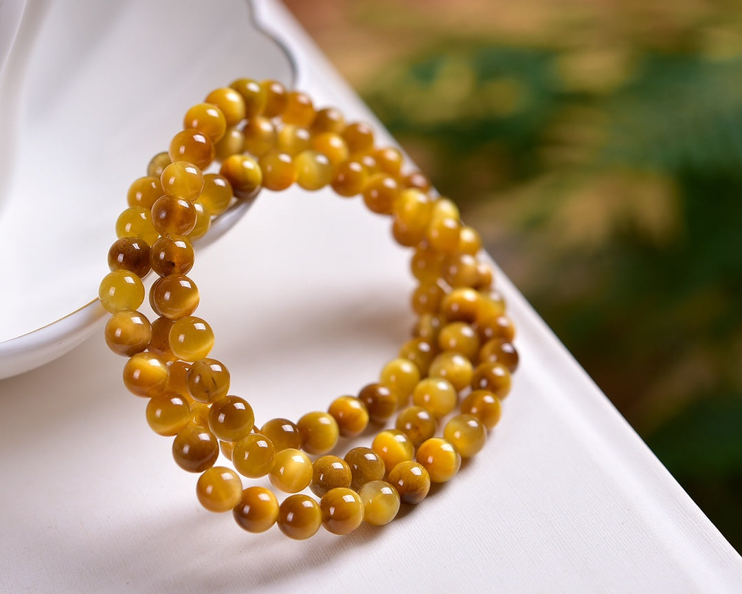 Gold tiger eye three-wrap bracelet 6mm Gemstone Bracelet crystal bracelet