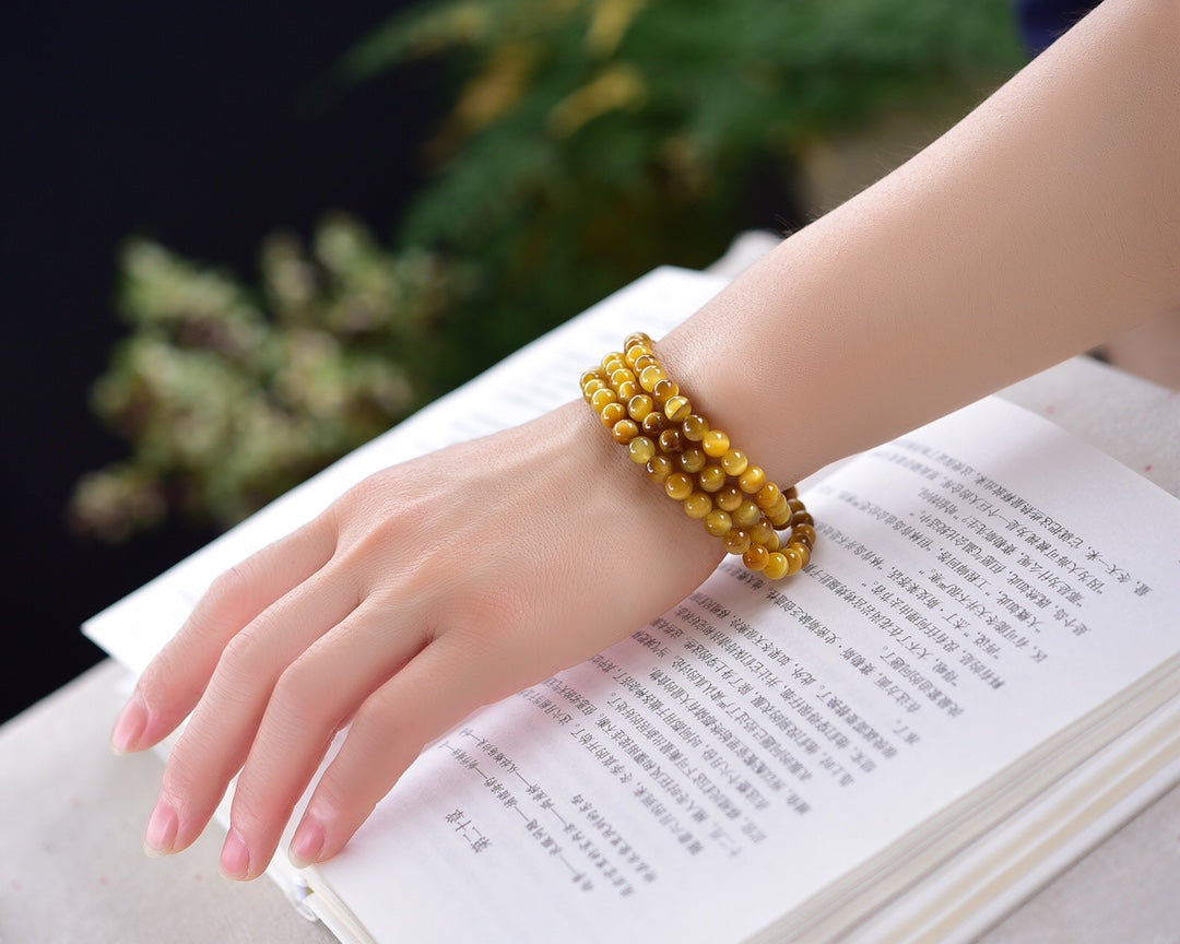 Gold tiger eye three-wrap bracelet 6mm Gemstone Bracelet crystal bracelet