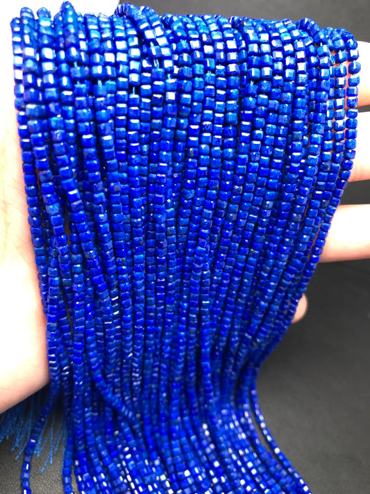 2.5mm Lapis Lazuli cube beads Gemstone crystal beads 15 inches XL