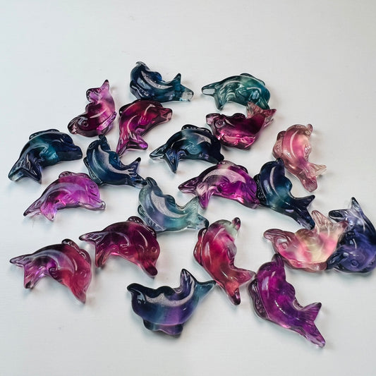 Mini Fluorite dolphin Carving Gemstone carving crystal carving