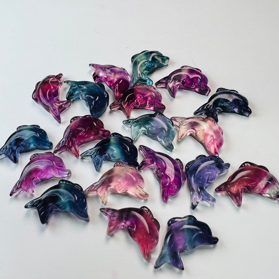 Mini Fluorite dolphin Carving Gemstone carving crystal carving