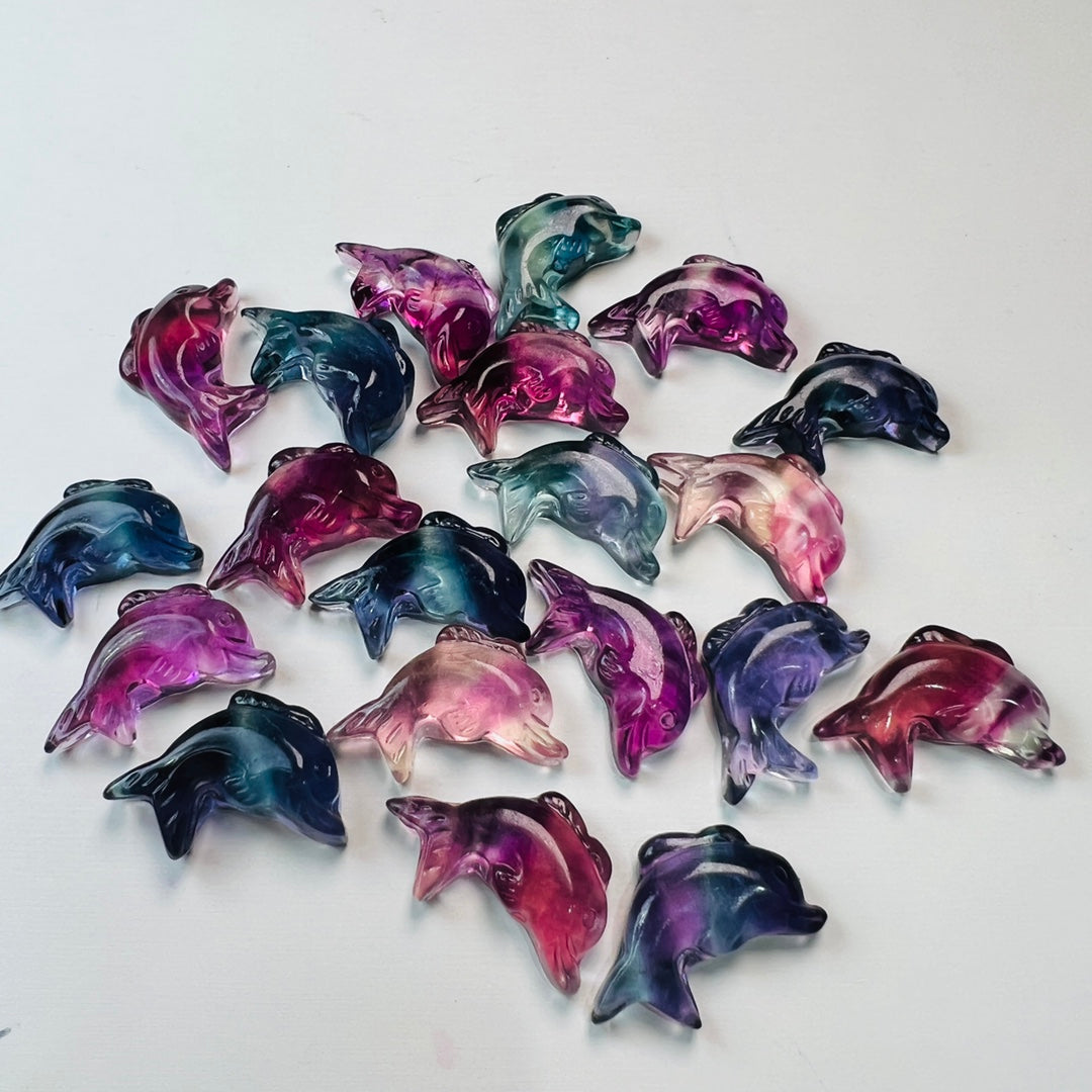 Mini Fluorite dolphin Carving Gemstone carving crystal carving