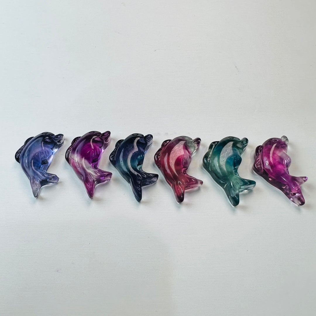 Mini Fluorite dolphin Carving Gemstone carving crystal carving