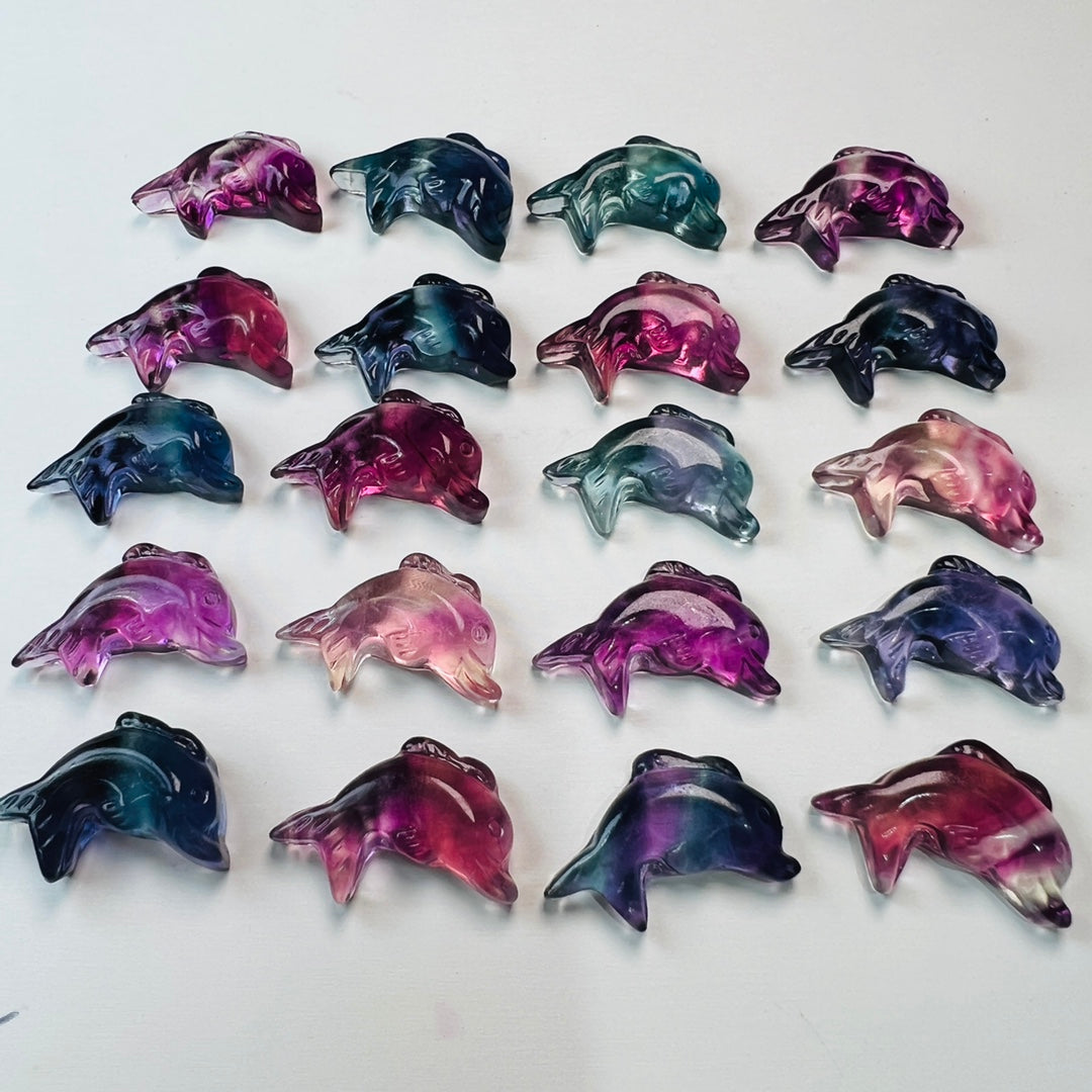 Mini Fluorite dolphin Carving Gemstone carving crystal carving