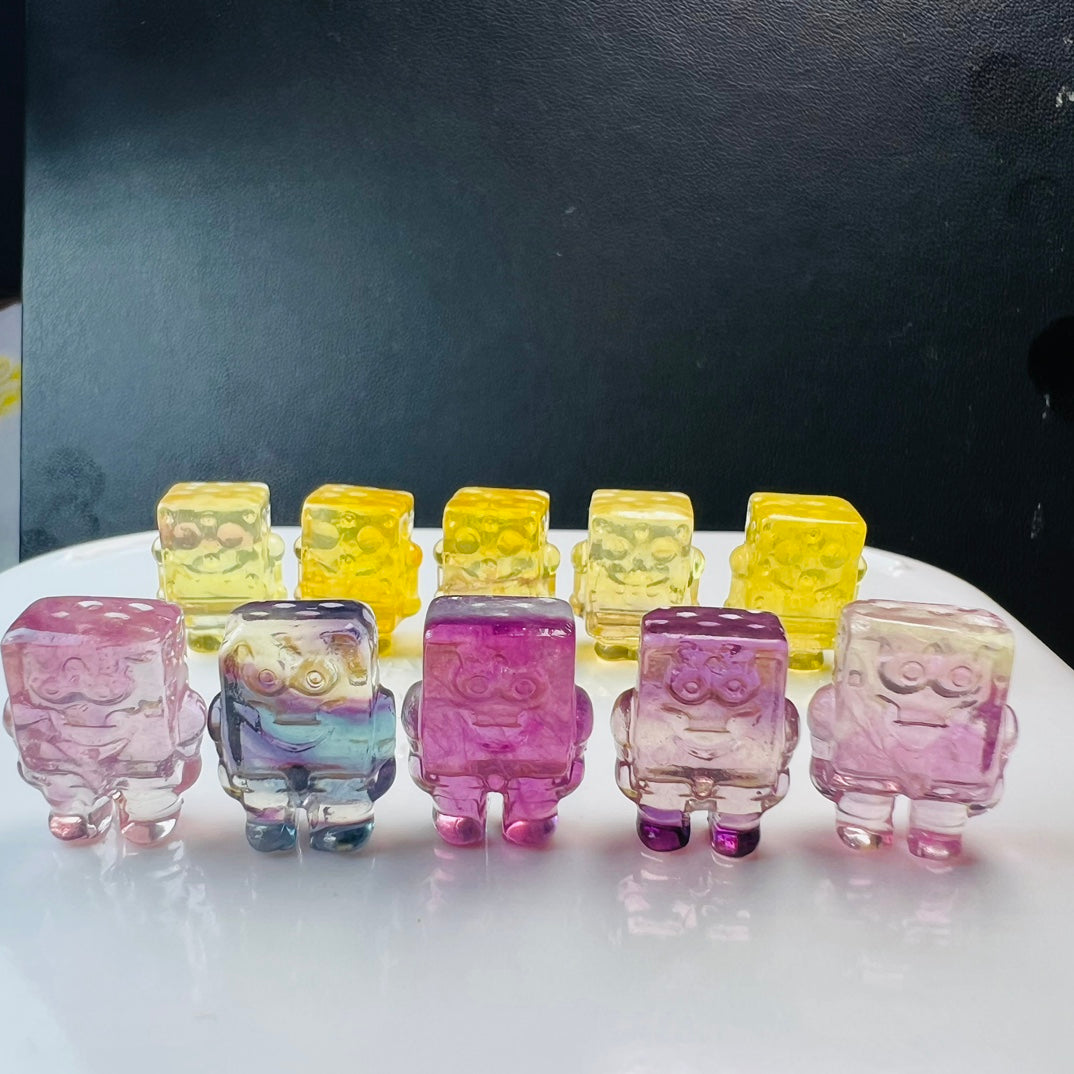 Mini Fluorite SpongeBob SquarePants Carving Gemstone carving crystal carving