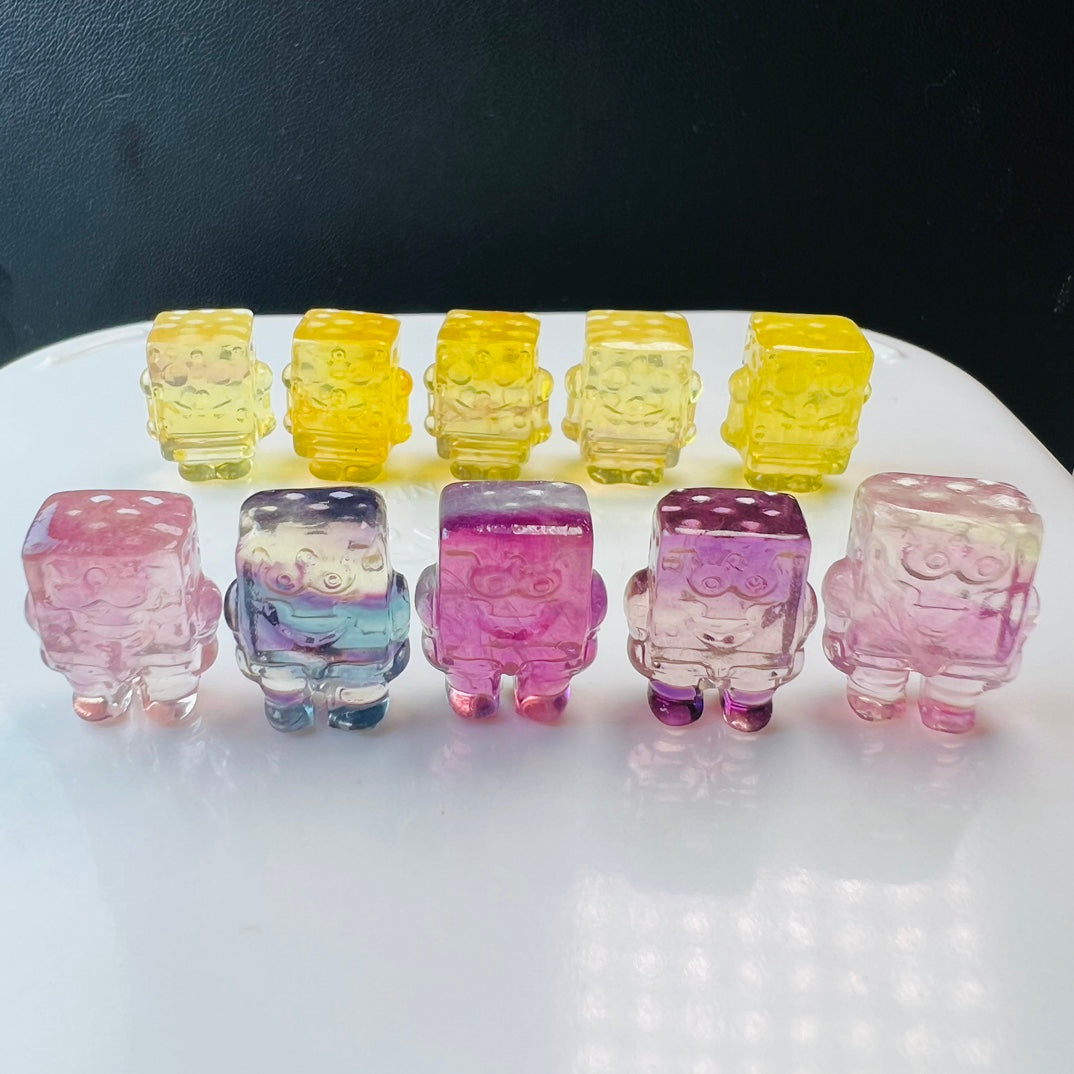 Mini Fluorite SpongeBob SquarePants Carving Gemstone carving crystal carving