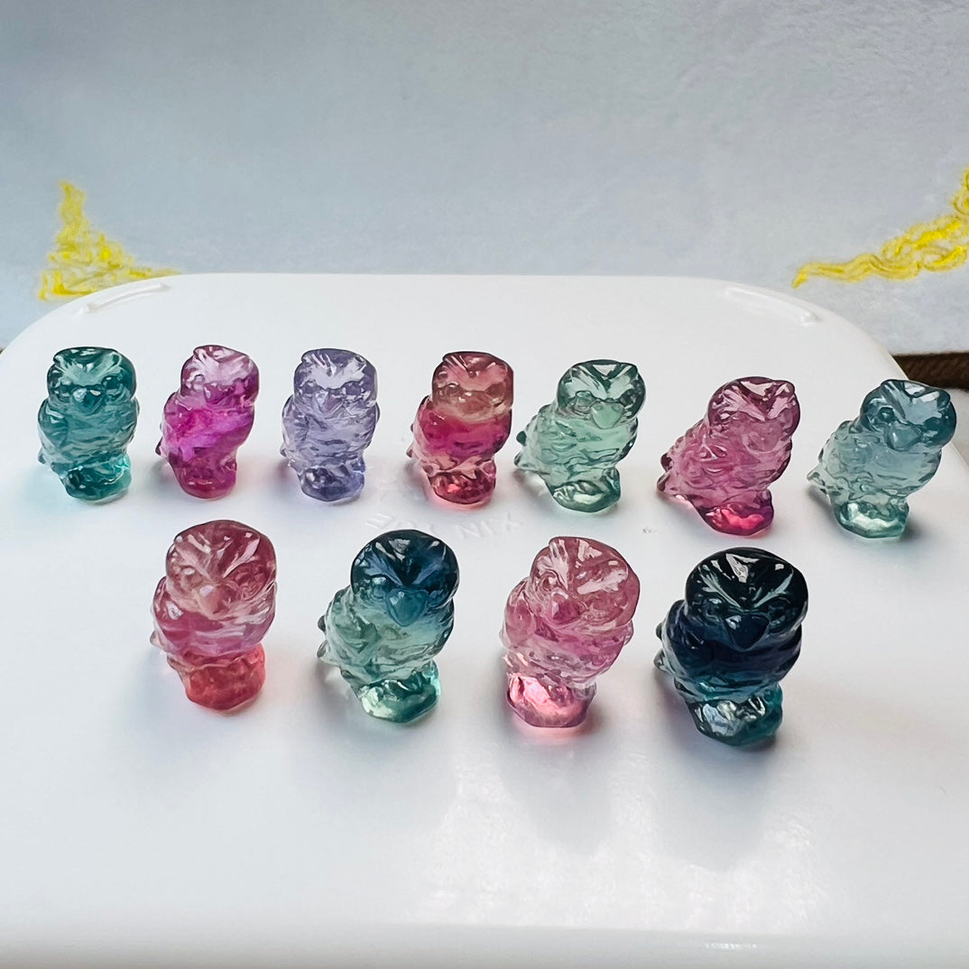 Mini Fluorite owl Carving Gemstone carving crystal carving