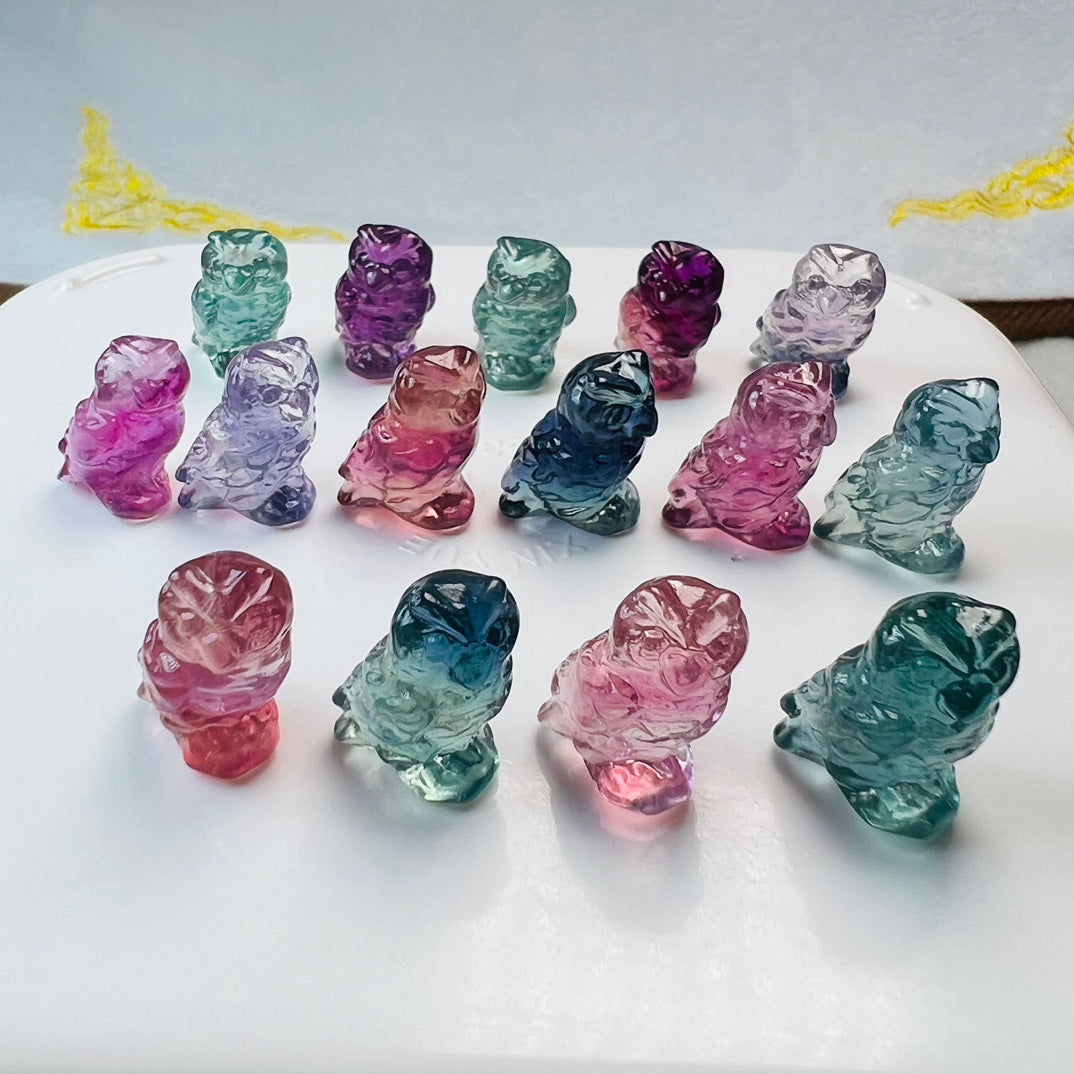 Mini Fluorite owl Carving Gemstone carving crystal carving