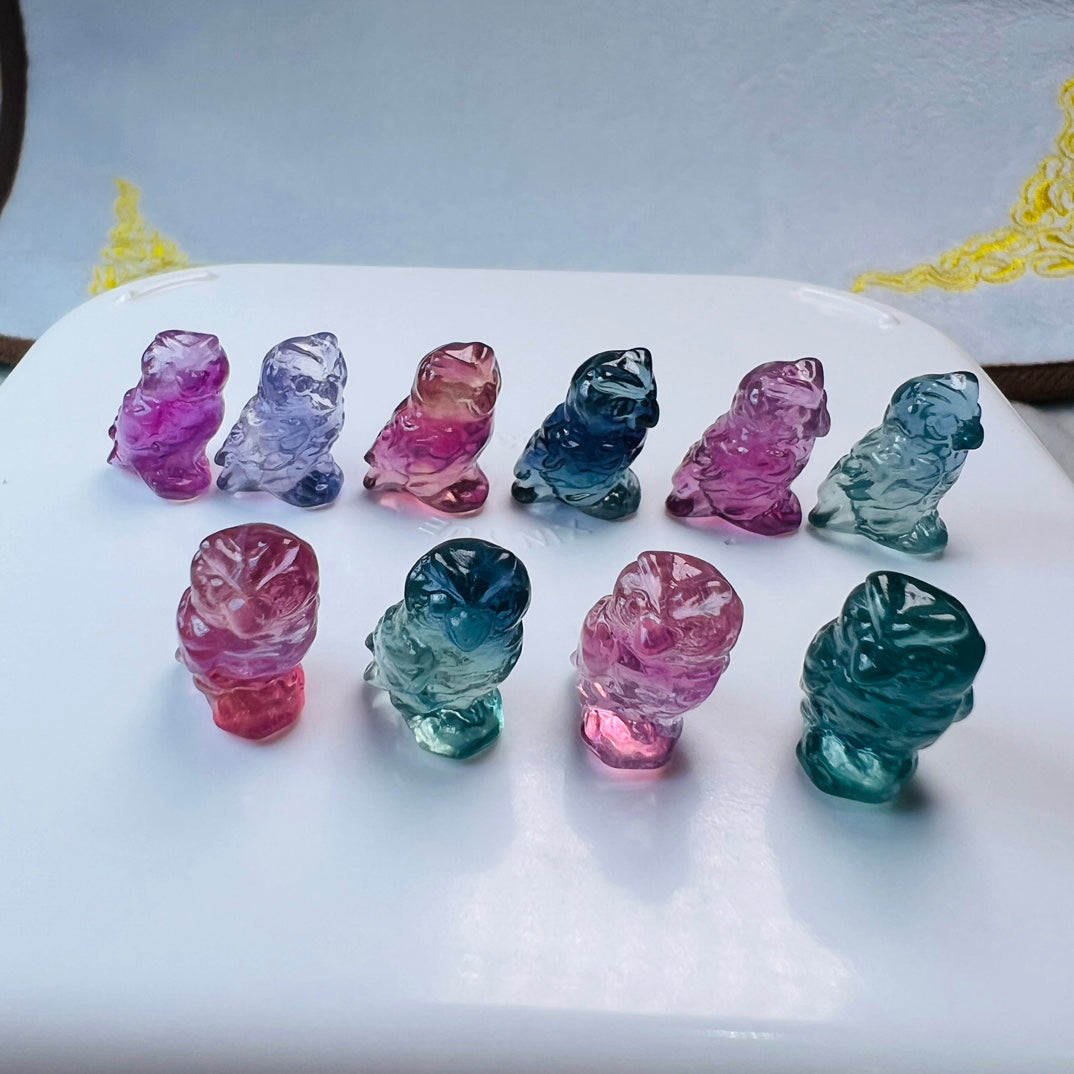 Mini Fluorite owl Carving Gemstone carving crystal carving