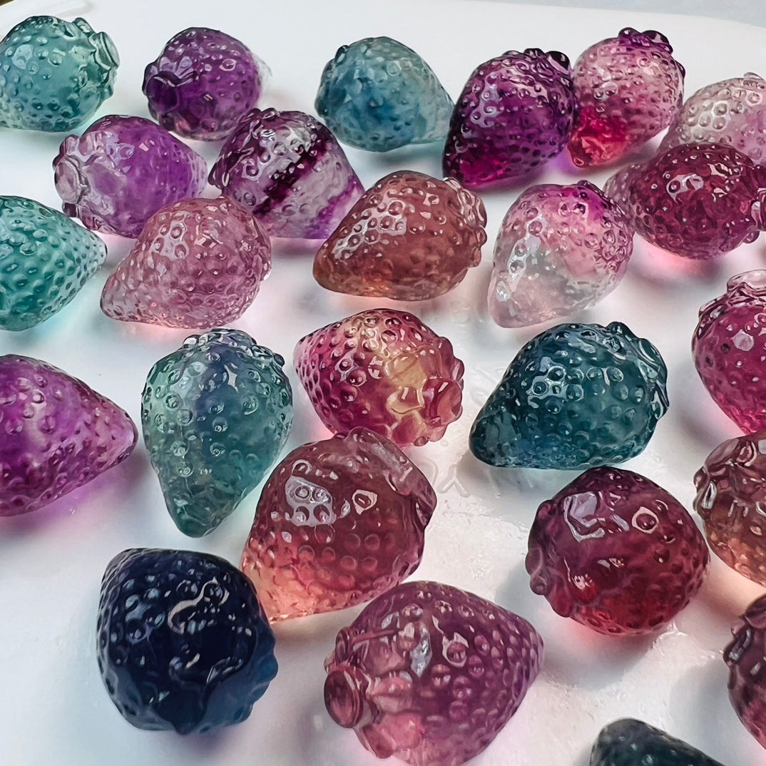 Mini Fluorite strawberry Carving Gemstone carving crystal carving