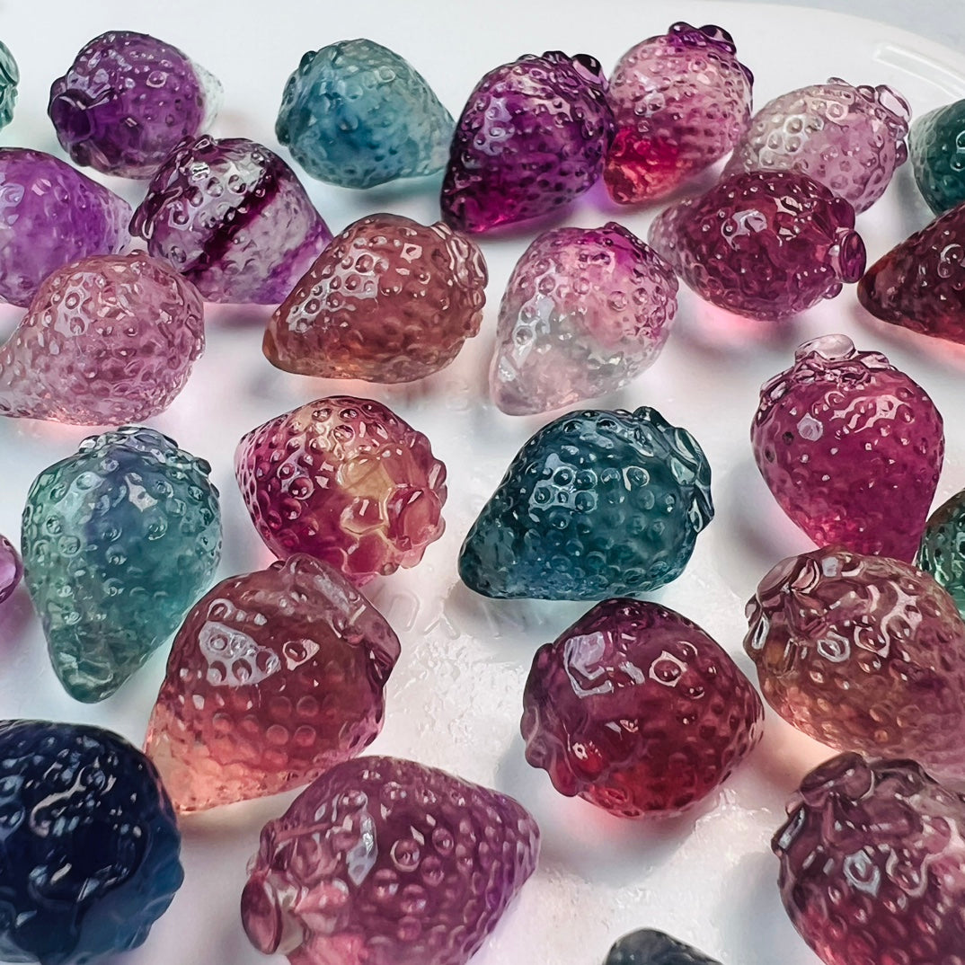 Mini Fluorite strawberry Carving Gemstone carving crystal carving