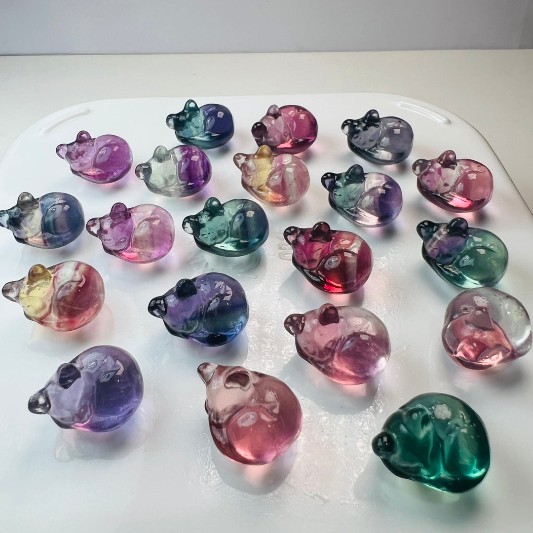 Mini Fluorite sleeping cat Carving Gemstone carving crystal carving