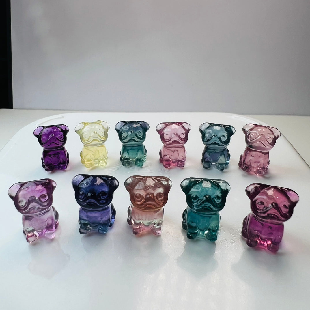 Mini Fluorite Pug Carving Gemstone carving crystal carving