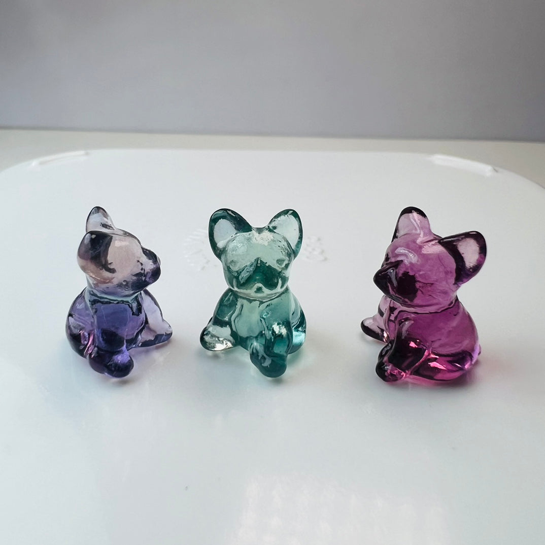 Mini Fluorite French Bulldog Carving Gemstone carving crystal carving