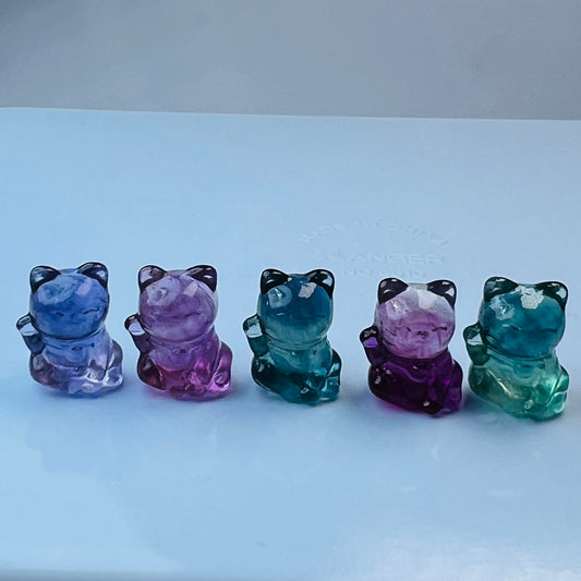 Mini Fluorite Lucky Cat Carving Gemstone carving crystal carving