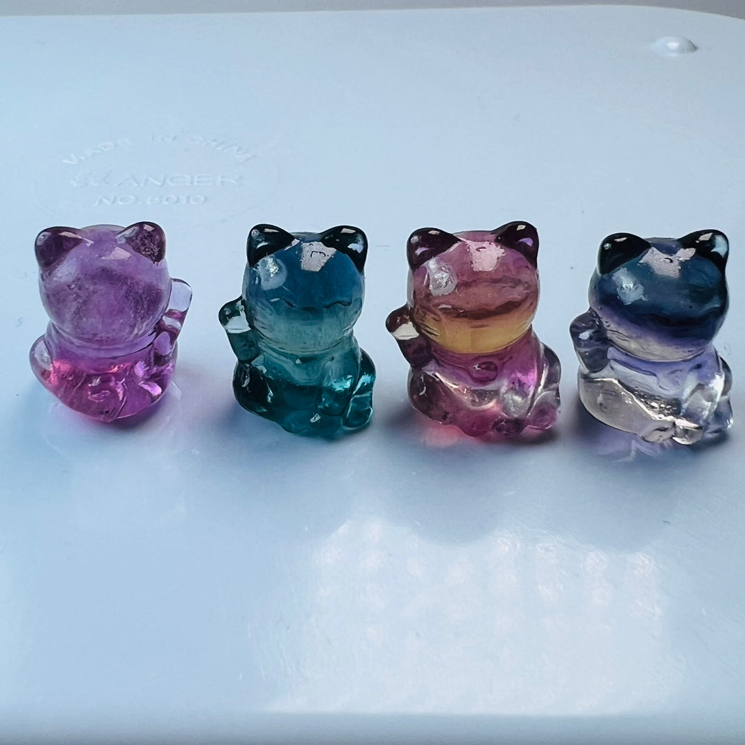 Mini Fluorite Lucky Cat Carving Gemstone carving crystal carving