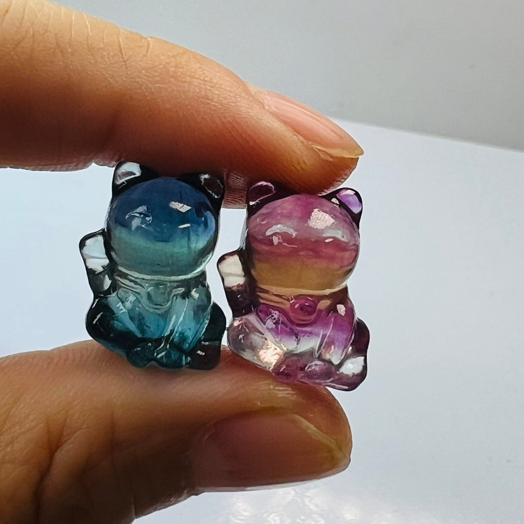 Mini Fluorite Lucky Cat Carving Gemstone carving crystal carving