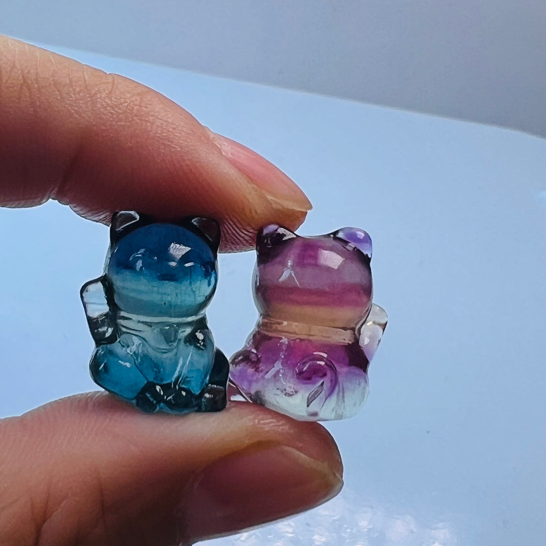 Mini Fluorite Lucky Cat Carving Gemstone carving crystal carving