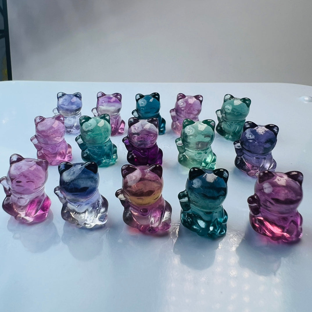 Mini Fluorite Lucky Cat Carving Gemstone carving crystal carving