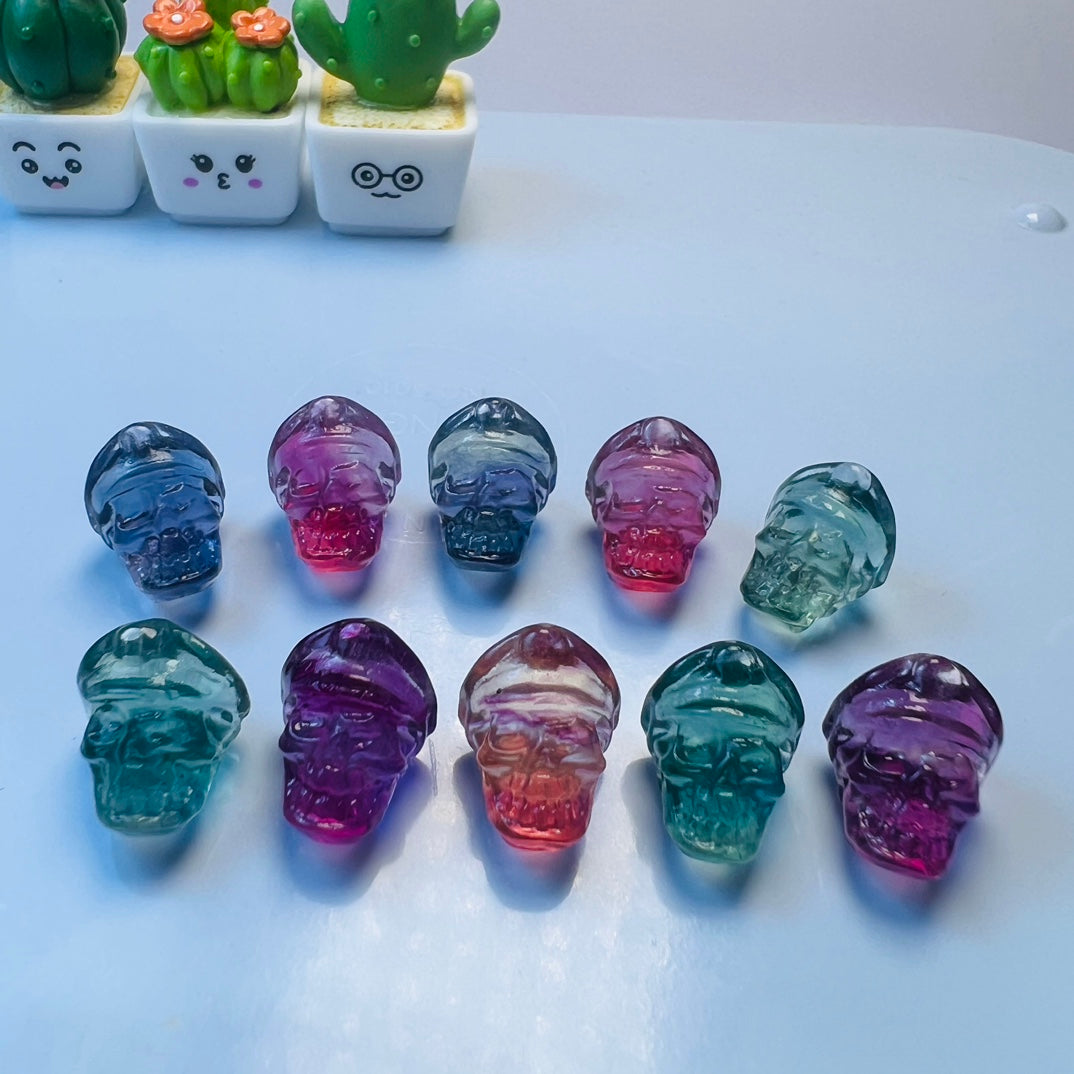 Mini Fluorite pirate skull Carving Gemstone carving crystal carving