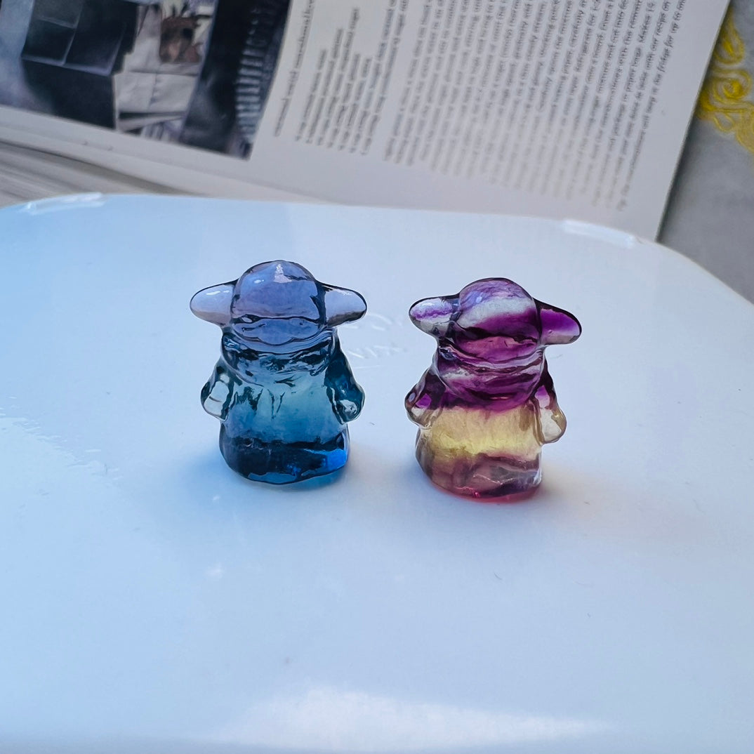 Mini Fluorite Star Wars Yoda Carving Gemstone carving crystal carving