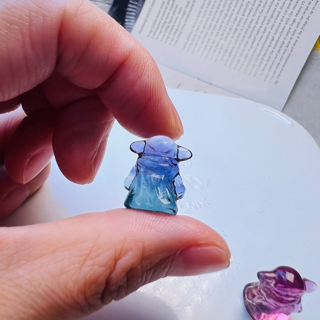 Mini Fluorite Star Wars Yoda Carving Gemstone carving crystal carving