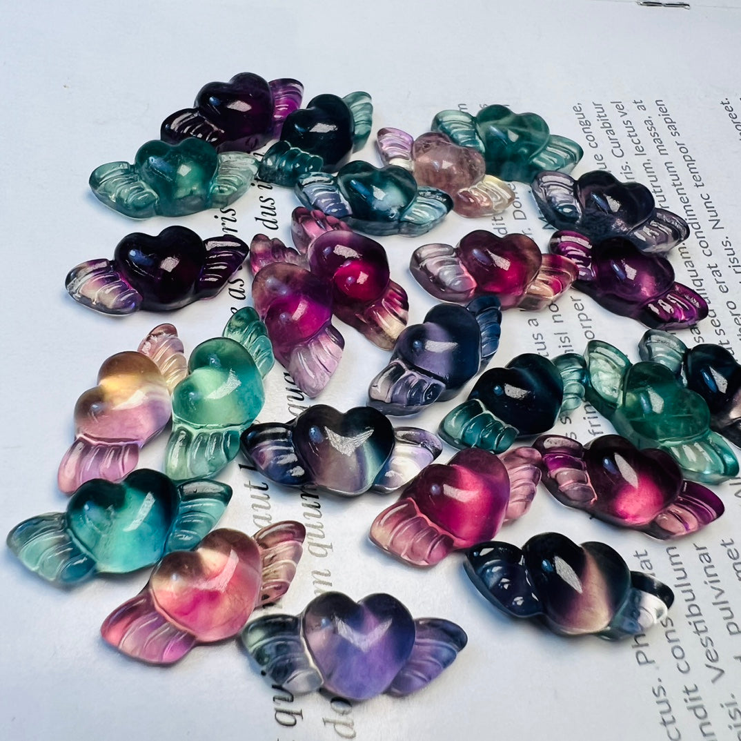 Mini Fluorite winged heart Carving crystal carving