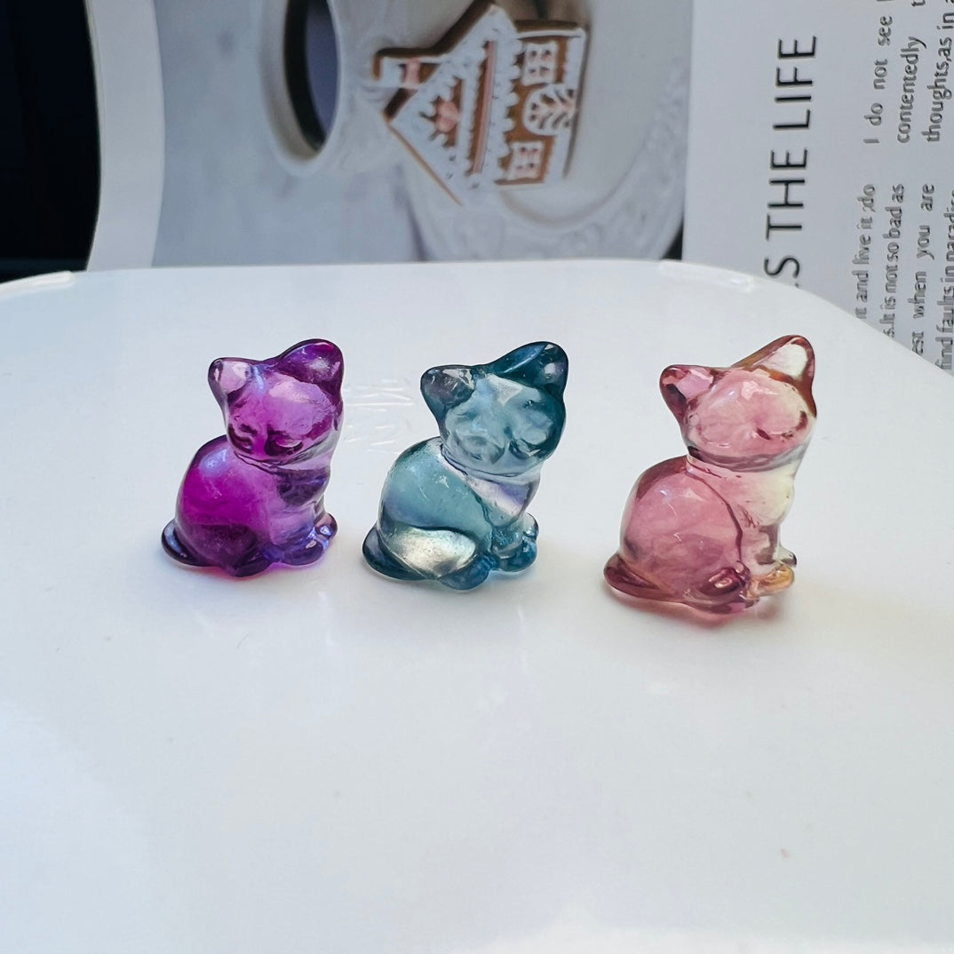 Mini Fluorite cat Carving crystal carving