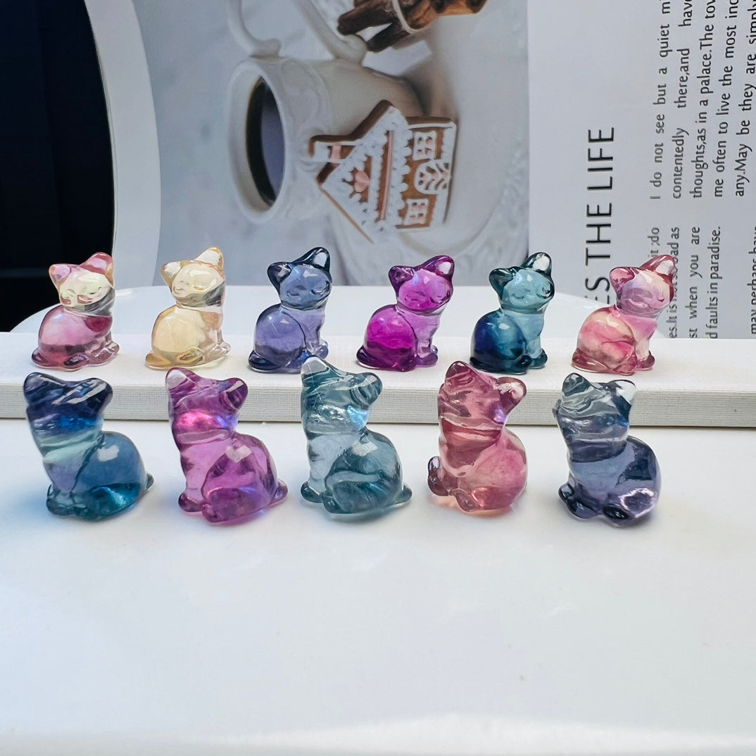 Mini Fluorite cat Carving crystal carving