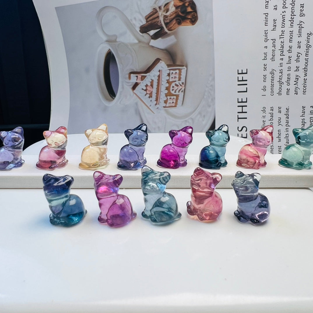 Mini Fluorite cat Carving crystal carving