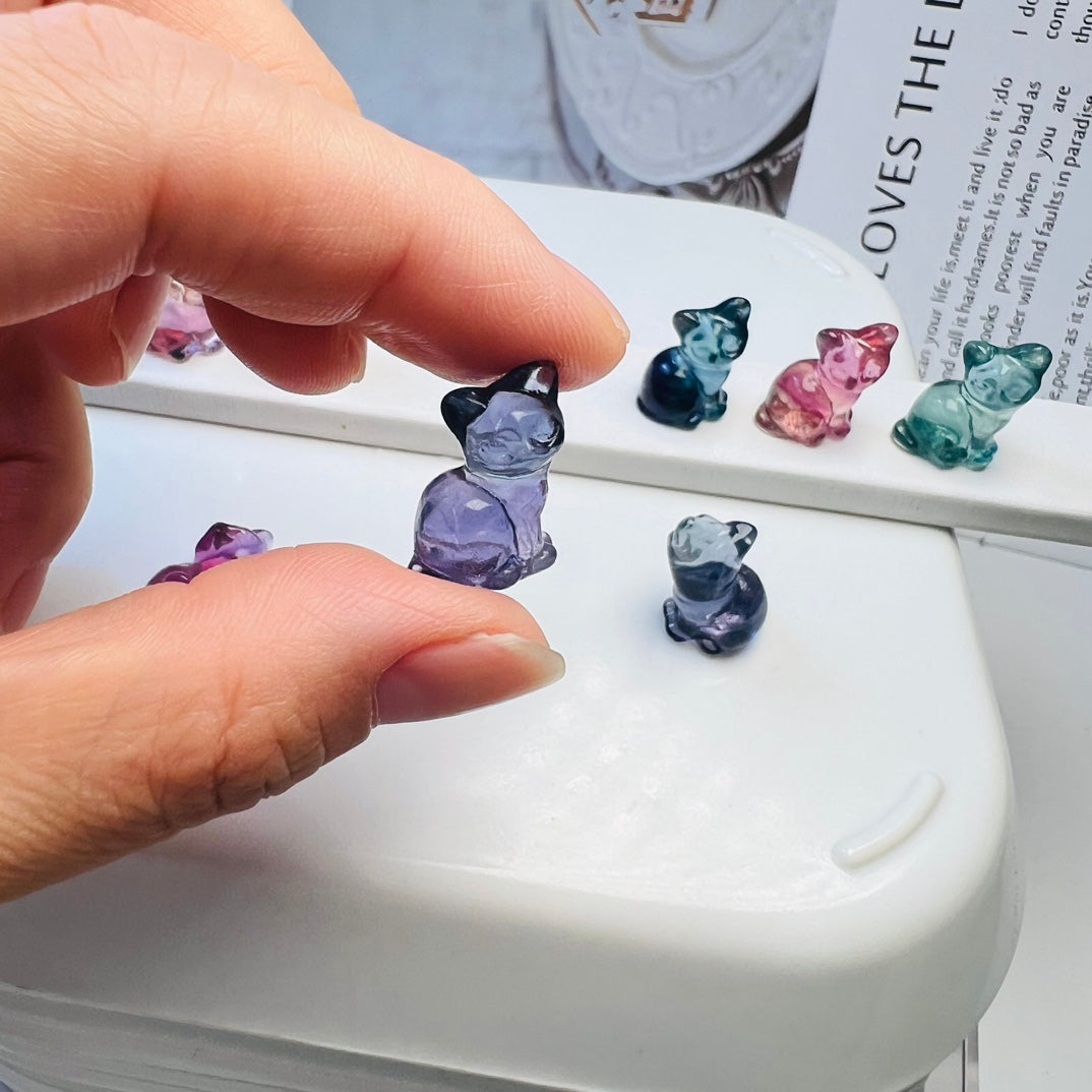 Mini Fluorite cat Carving crystal carving