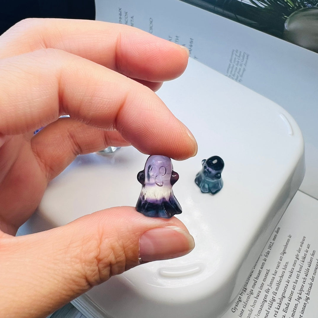 Mini Fluorite Halloween ghost Carving crystal carving