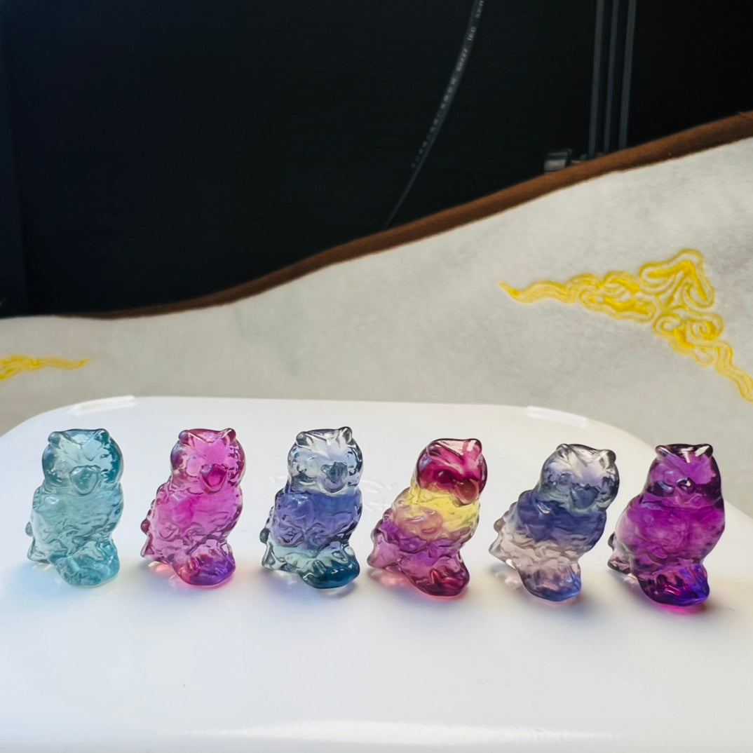 Mini Fluorite owl Carving crystal carving