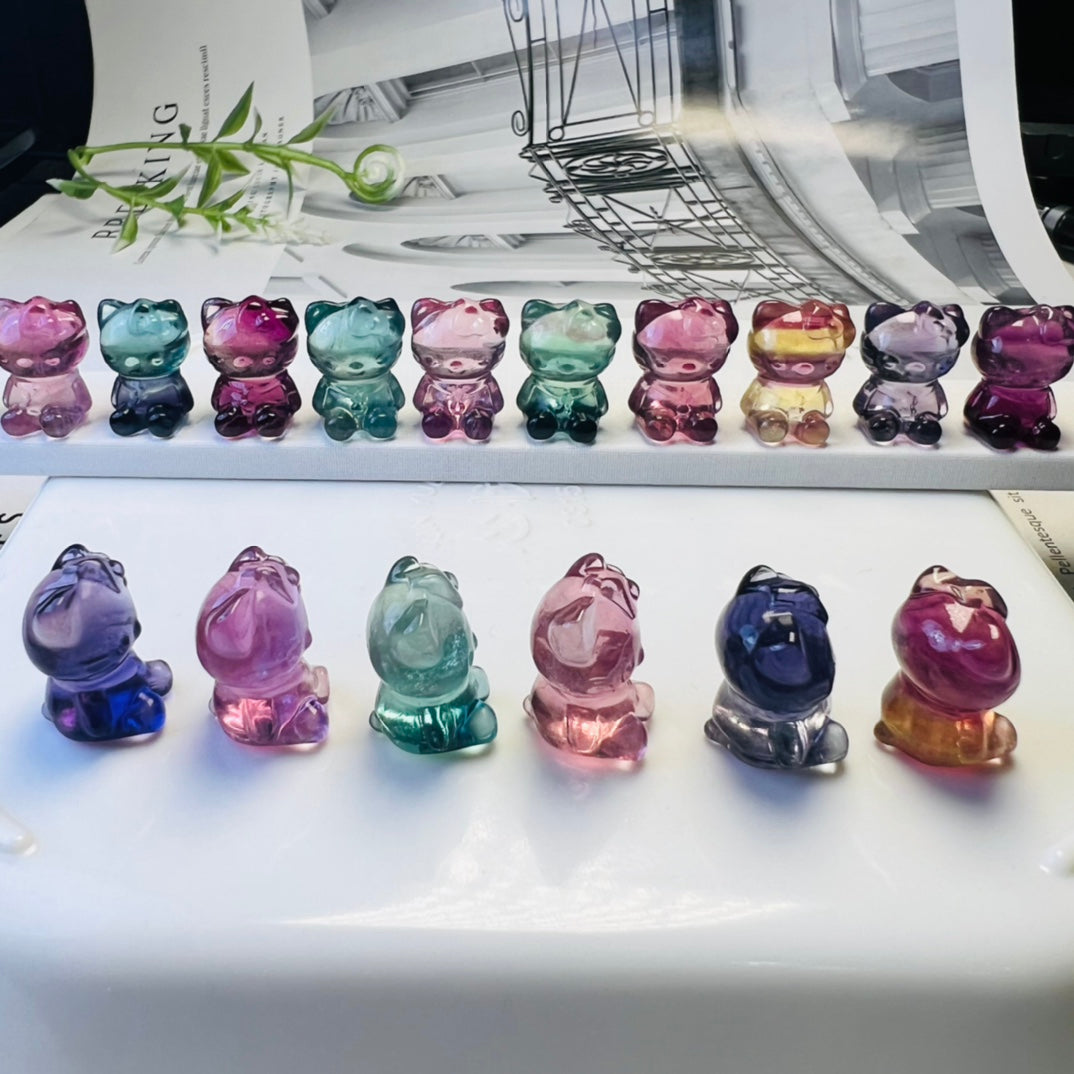 Mini Fluorite Sanrio Hello Kitty HK Carving crystal carving