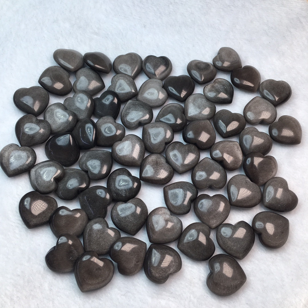 Mini Silver obsidian heart shape Carving crystal carving