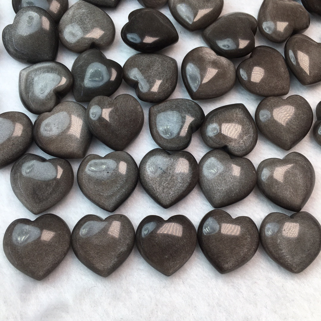 Mini Silver obsidian heart shape Carving crystal carving