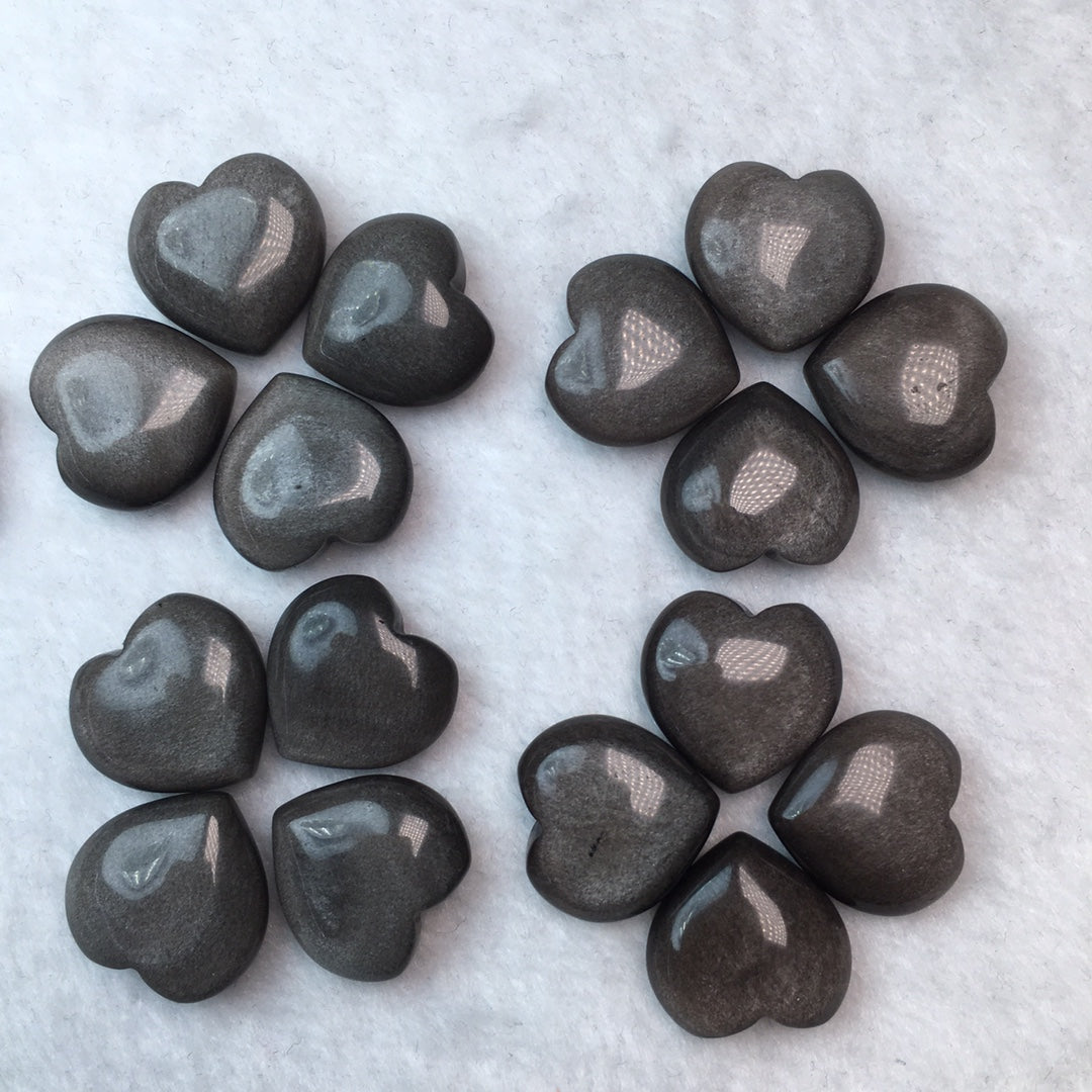 Mini Silver obsidian heart shape Carving crystal carving