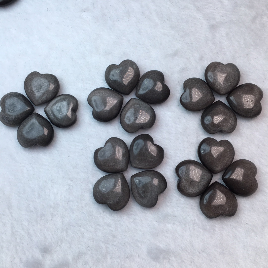 Mini Silver obsidian heart shape Carving crystal carving