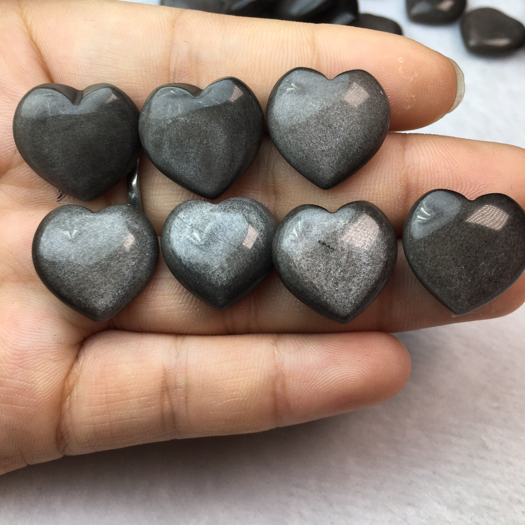 Mini Silver obsidian heart shape Carving crystal carving