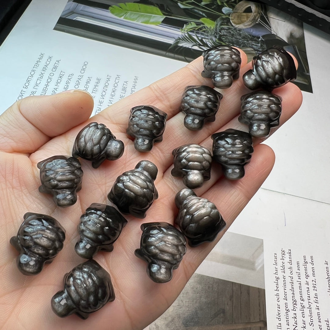 Mini Silver obsidian turtle Carving crystal carving