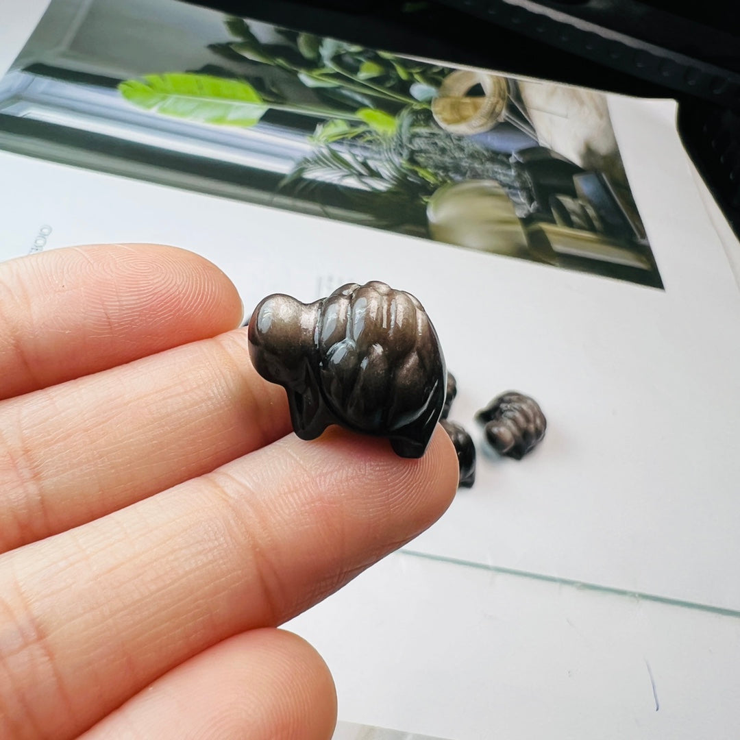 Mini Silver obsidian turtle Carving crystal carving