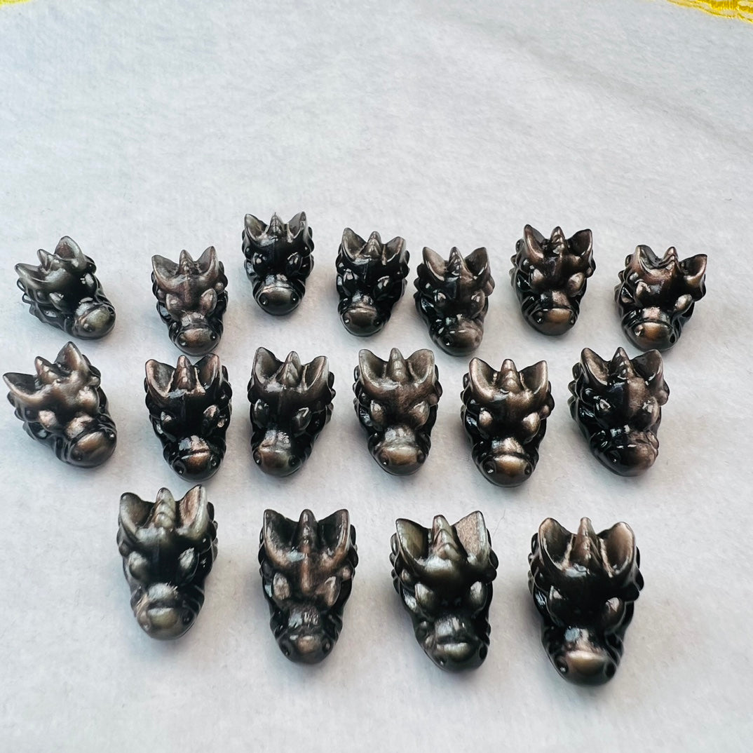 Mini Silver obsidian dragon head Carving crystal carving